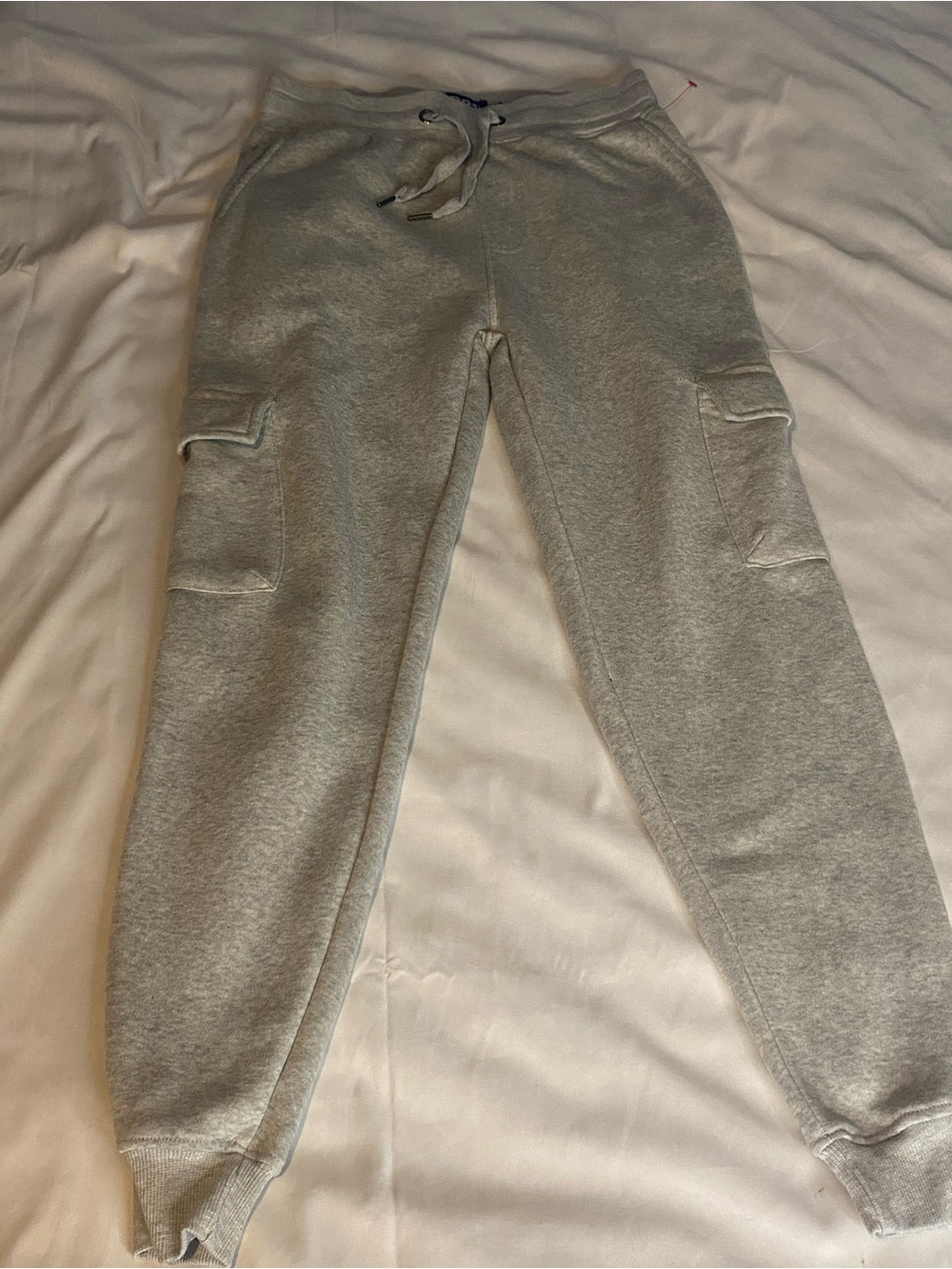Womans Grey Sweatpants Size S Fleece Cargo Joggers Elastic Drawstring Waist 28